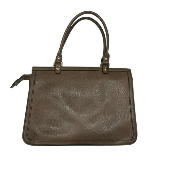 Vintage Cornell Creations Leather Handbag Light Brown Structured Architectural - Picture 2 of 13